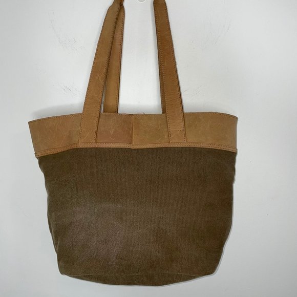 LL Bean Tote Handbag Canvas Leather Trim & Handles Large Purse Gorpcore,  Great - Picture 9 of 10